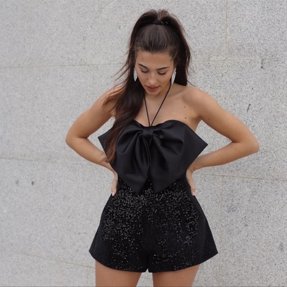 Zara Sequin Romper With Bow